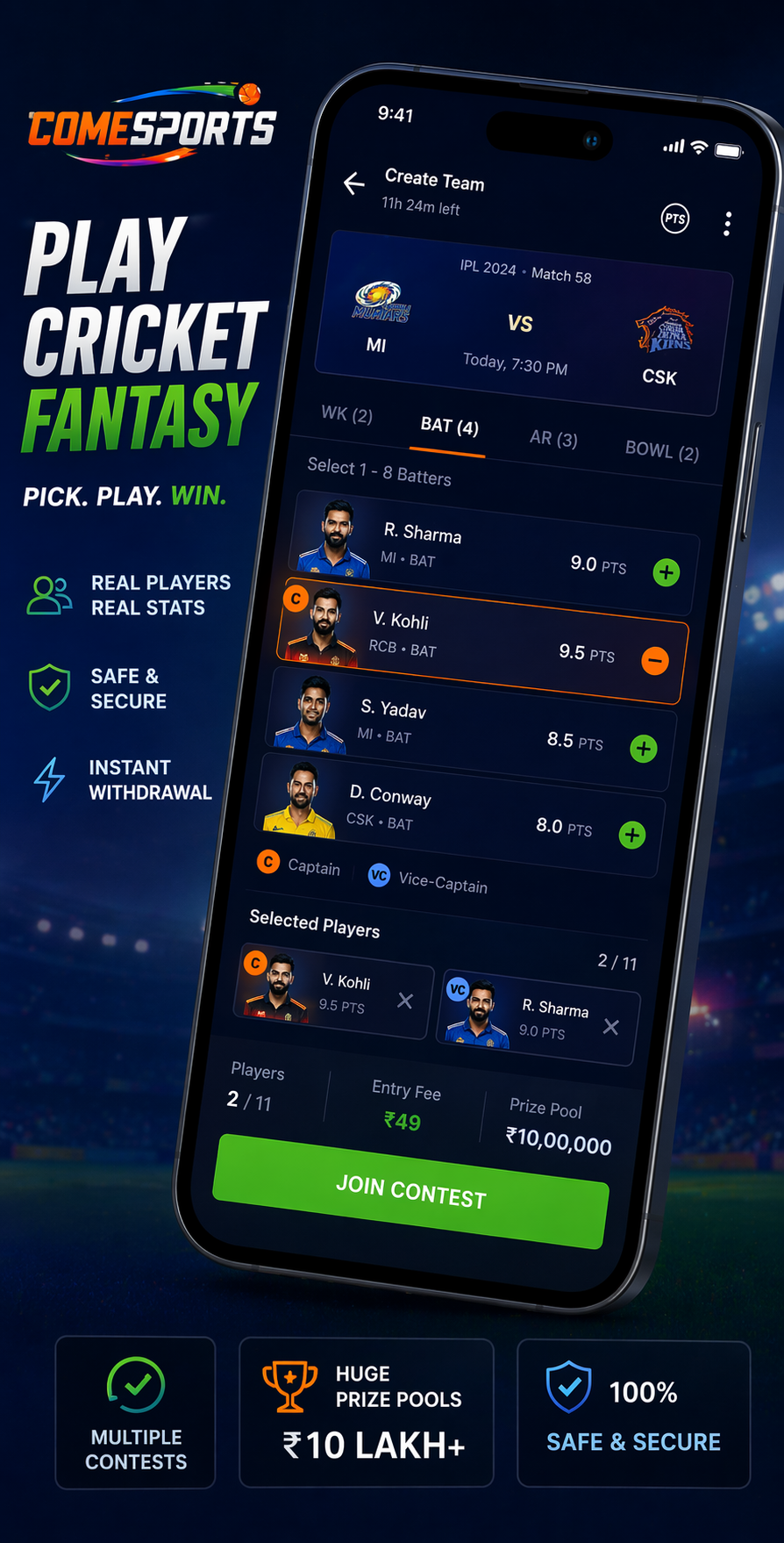Come Cric Zone cricket fantasy visual
